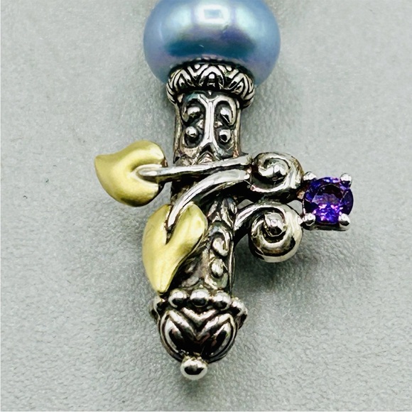 BARBARA BIXBY Sterling Silver with 18k Gold Leaves and Multi-stone Key Pendant - Picture 7 of 14